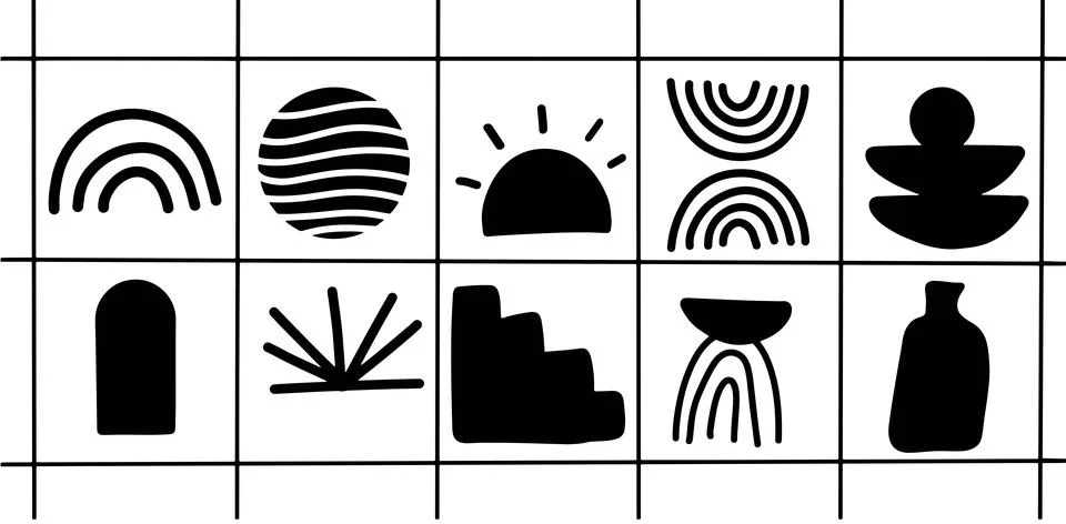 Boho Shape Illustration Set – Abstract Aesthetic Stock-Illustration