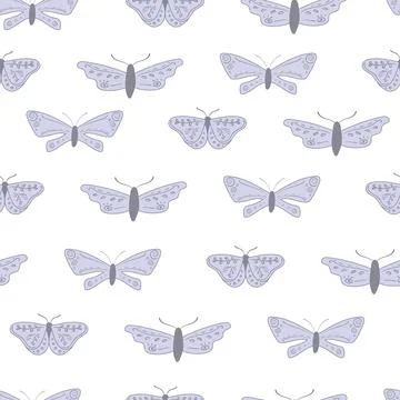 Boho simple pattern with night moth and butterflies Stock Illustration