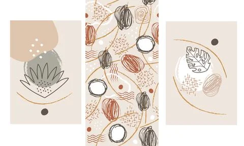 Boho style Abstract Posters and Seamless Pattern Set vector イラスト素材