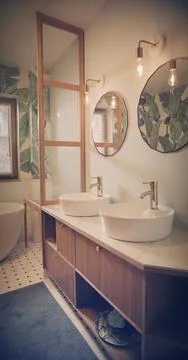 Boho style bathroom interior Stock Photos