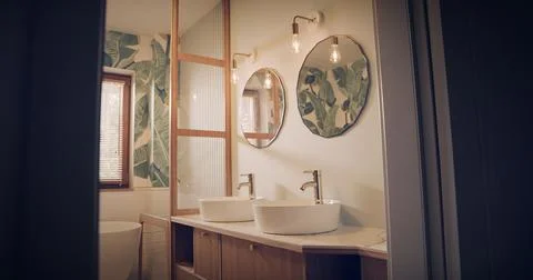 Boho style bathroom interior Stock Photos