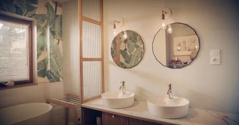 Boho style bathroom interior Stock Photos
