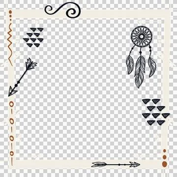 Boho-style border frame is showcasing arrows dreamcatcher on transparent Stock Illustration