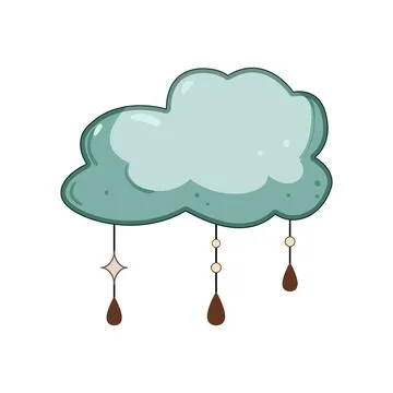 Boho style cloud illustration with hanging raindrops and stars イラスト素材