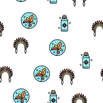 Boho Style Decoration Vector Seamless Pattern Stock Illustration