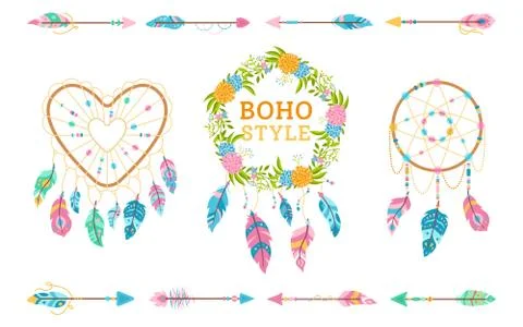 Boho style design element set wedding decor vector Stock Illustration