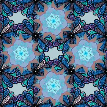 Boho style flower seamless pattern. Tiled mandala design, best for print fabric Stock Illustration
