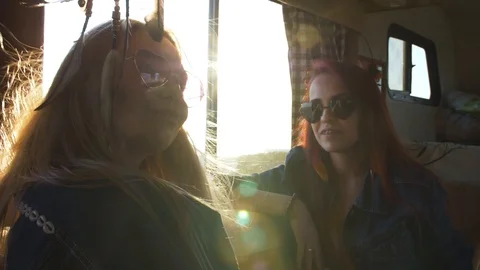 Boho style girls in the sun Stock Footage 109643172