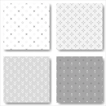 Boho style minimalistic seamless pattern set. Cute and cozy vector backgrounds 库存插图