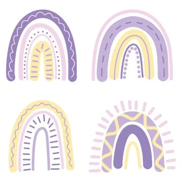 Boho style rainbow for children's room wall decor. Simple doodle vector hand Stock Illustration
