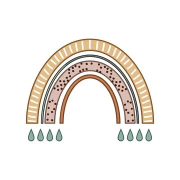 Boho style rainbow illustration with raindrops Stock Illustration
