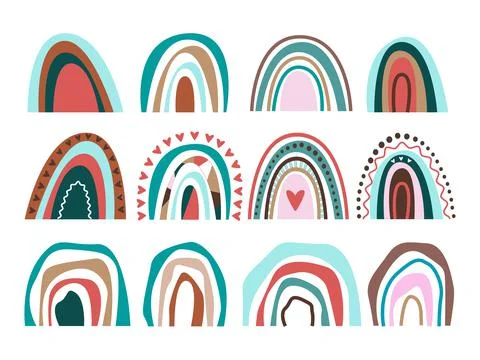 Boho style rainbows vector EPS drawn collection Stock Illustration