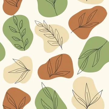 Boho style seamless pattern with botanical elements in abstract beige brown Illustrazione stock