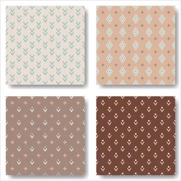 Boho style seamless pattern set. Cute and cozy cottagecore vector backgrounds Stock Illustration