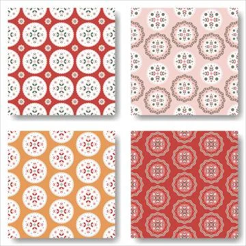 Boho style seamless pattern set. Cute and cozy cottagecore vector backgrounds 库存插图