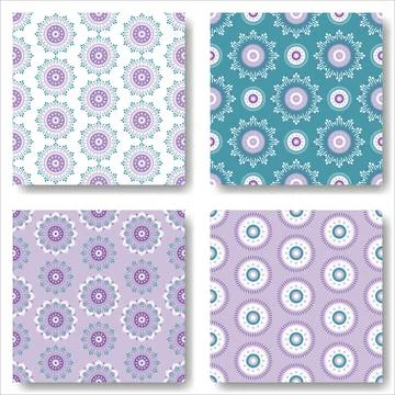 Boho style seamless pattern set. Cute and cozy cottagecore vector backgrounds 库存插图