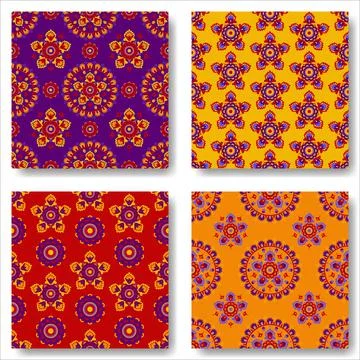 Boho style seamless pattern set. Cute and cozy cottagecore vector backgrounds Illustrazione stock