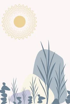 Boho style sun plants vase poster vector Stock Illustration