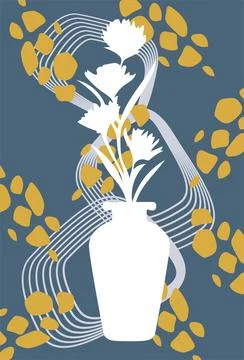 Boho style sun plants vase poster vector Stock Illustration
