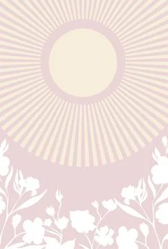 Boho style sun plants vase poster vector Stock Illustration