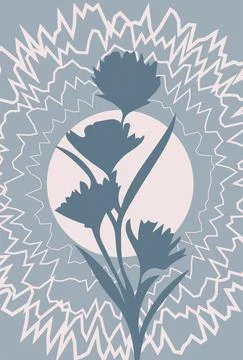 Boho style sun plants vase poster vector Stock Illustration
