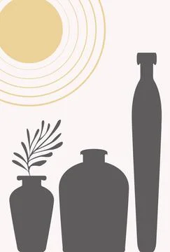 Boho style sun plants vase poster vector Stock Illustration
