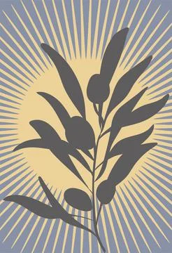 Boho style sun plants vase poster vector Stock Illustration