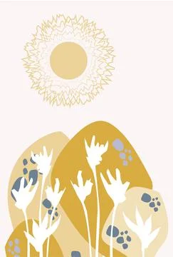 Boho style sun plants vase poster vector Stock Illustration