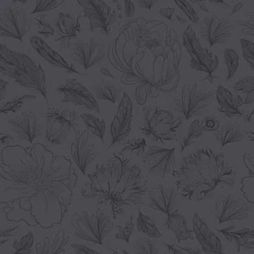 Boho style Vector Feather and Flower Pattern イラスト素材