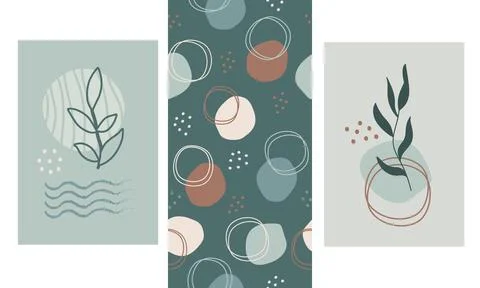 Boho style vertical Abstract Posters and Seamless Pattern Set vector Stock Illustration