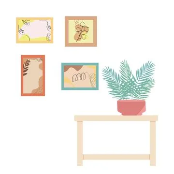 Boho style wall art in cozy living room with natural decor Illustrazione stock