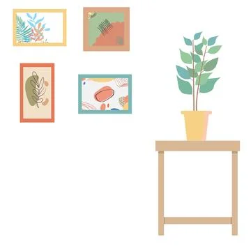 Boho style wall art in cozy living room with natural decor Stock Illustration