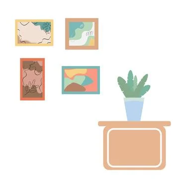 Boho style wall art in cozy living room with natural decor Stock Illustration