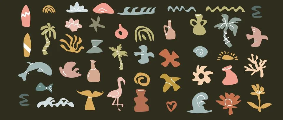 Boho summer elements collection with tropical symbols for design projects イラスト素材
