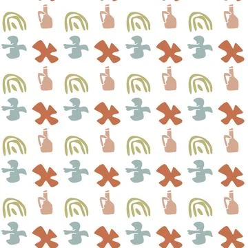 Boho summer elements pattern with abstract shapes and rainbow design 스톡 일러스트