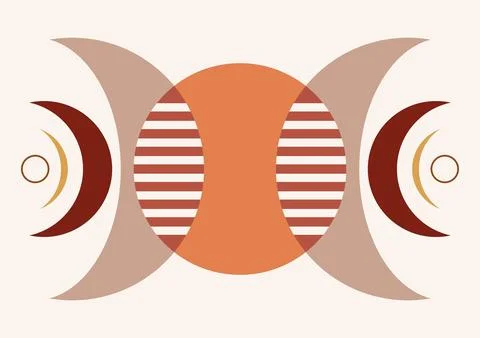 Boho Sun and Phases moon Abstract Home Decor Stock Illustration