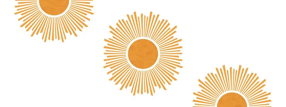 Boho sun flat lay illustration header or banner design. Artwork of sunrise,.. Stock Illustration