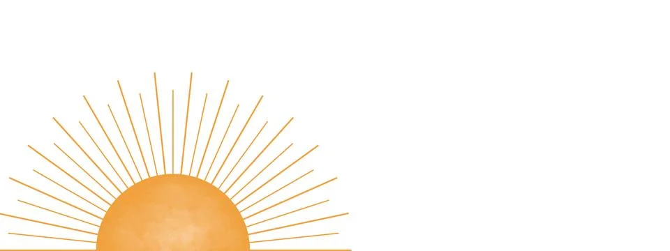 Boho sun flat lay illustration header or banner design. Artwork of sunrise,.. Illustrazione stock