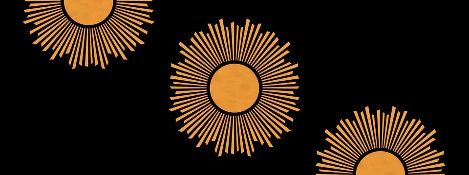 Boho sun flat lay illustration header or banner design. Artwork of sunrise,.. Stock Illustration