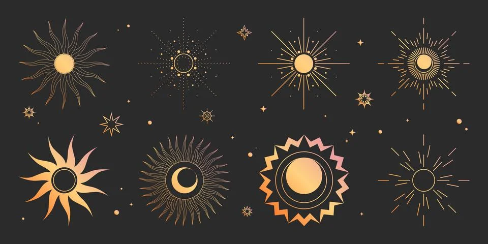 Boho sun gold collection Stock Illustration