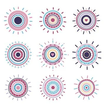 Boho sun icons Stock Illustration