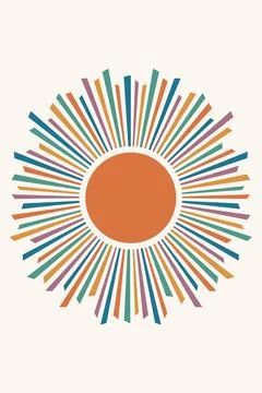 Boho sun orange flat illustration vector. Cute nursery abstract sun minimalist Stock-Illustration