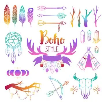 Boho symbols vector set Illustrazione stock