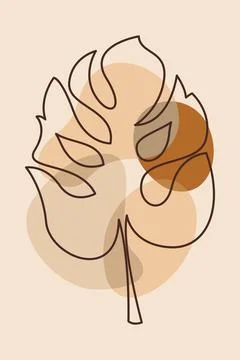Boho Terracotta Monstera Leaf Illustration with Organic Shapes Stock Illustration