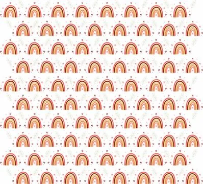 Boho terracotta Rainbow &amp; Hearts Pattern – Whimsical Pastel Design Illustrazione stock