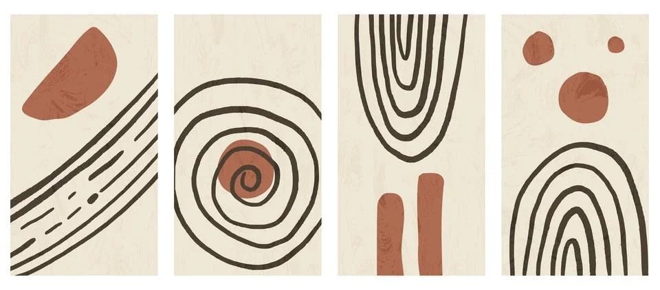 Boho textured posters set. Abstract arch japandi interior wall decor. Vector イラスト素材