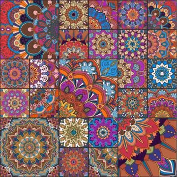 Boho tiles of different size 库存插图
