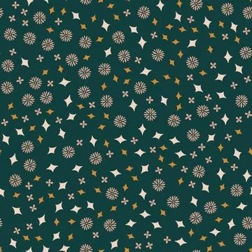 Boho Tiny stars and flowers ethnic seamless pattern. Folk surface background for Stock Illustration