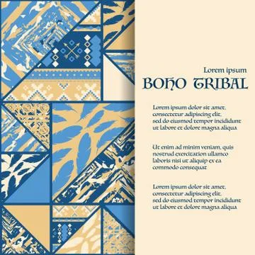 Boho tribal blue background Stock Illustration