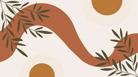 Boho Tropical Summer Abstract Wave Background Vector With Organic Leaves 库存插图